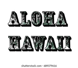 Tropical background. Aloha Hawaii. Palm trees leaves. 