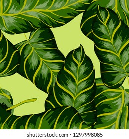 Tropical background with banana leaves. A seamless pattern with tropical leaves.