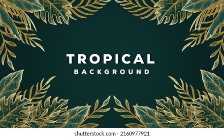 planilla de banner de fondo tropical con hojas de línea dorada de verano