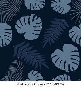 Tropical background. Beautiful seamless paper art illustration with colorful tropical background palm leaves for fabric design. Leaves pattern. Natural seamless pattern. 