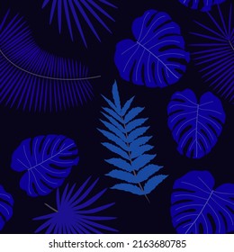 Tropical background. Beautiful seamless paper art illustration with colorful tropical background palm leaves for fabric design. Leaves pattern. Natural seamless pattern. 