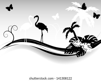 Tropical background in black and white color