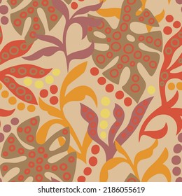 Tropical background. Botanical seamless pattern with decorative palm leaves in ethnic style. Modern ornament. Exotic leaves. For fabric, textile, wrap, wallpaper.