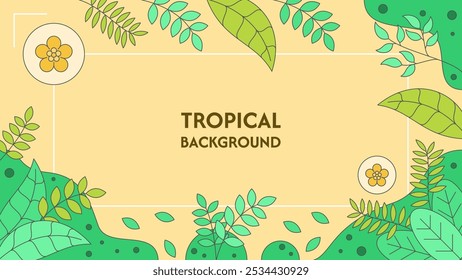 Tropical background design with leaves and flowers. Vector illustration.