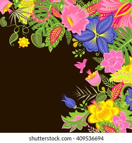 Tropical background with exotic flowers