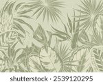 Tropical background with exotic leaves on green background. Vector botanical pattern.