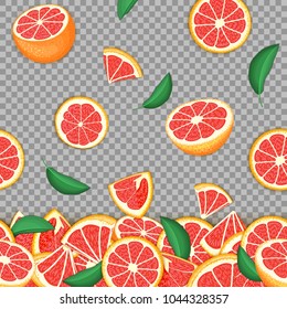 Tropical background of falling red pomelo fruit. Vector card illustration . Grapefruit vector seamless pattern citrus fruits for design of food packaging breakfast, detox, cosmetics cream, jam, juice