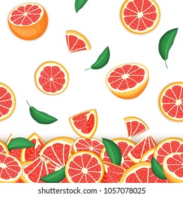 Tropical background of falling red pomelo fruit. Vector card illustration . Grapefruit vector seamless pattern citrus fruits for design of food packaging breakfast, detox, cosmetics cream, jam, juice