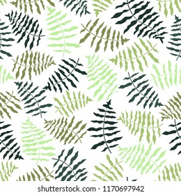 Tropical background with fern leaves. Seamless floral pattern. Summer vector illustration. Flat print