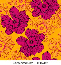 Tropical background with flowers. Seamless pattern.