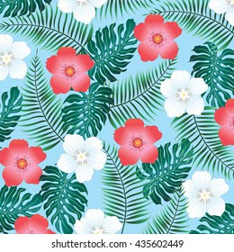 Tropical Background With Flowers - Vector eps10