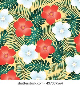 Tropical Background With Flowers - Vector eps10