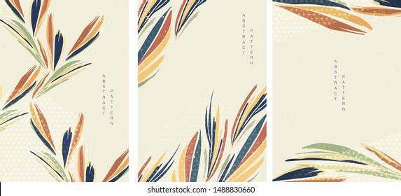 Tropical background with geometric pattern vector. Leaves template with Japanese elements.