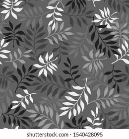 Tropical background with gray colored leaves. Seamless floral pattern. Summer vector illustration. Flat jungle print