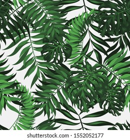 Tropical background. green vector leaves, seamless pattern illustration.