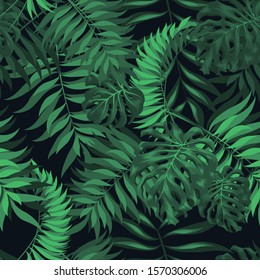 Tropical background. green vector leaves, seamless pattern illustration.