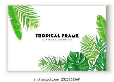 Tropical background hand-painted leaves vector