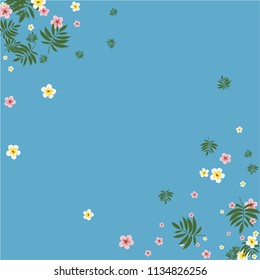 Tropical background with hibiscus flowers and tropical leaves.