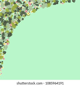 Tropical background of hibiscus flowers, palm leaves, monstera, fern on a green background.