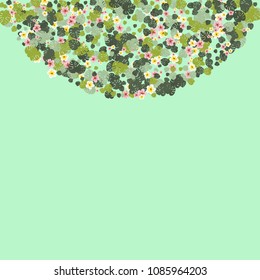 Tropical background of hibiscus flowers, palm leaves, monstera, fern on a green background.