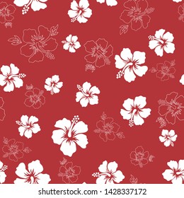 Tropical background with hibiscus flowers. Seamless hawaiian pattern. Exotic vector illustration