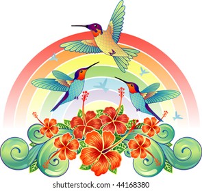 Tropical background with the humming-bird