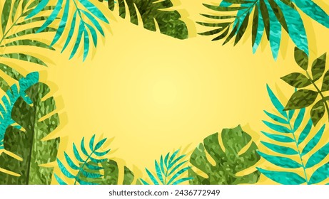 Tropical background. Jungle plants nature backdrop. Summer palm leaves banner