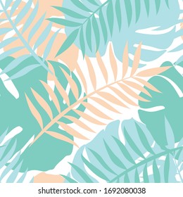 Tropical background with jungle plants. Palm leaves. Floral exotic Hawaiian wallpaper. Rainforest. Summer tropical leaf. Exotic Hawaiian jungle, summertime style. Summer vector illustration.