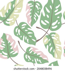 Tropical background with jungle plants. Palm leaves. Floral exotic hawaiian wallpaper. Rainforest. Summer tropical leaf. Exotic hawaiian jungle, summertime style. Summer vector illustration.