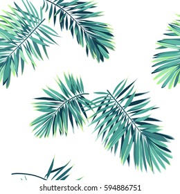 Tropical background with jungle plants. Seamless vector tropical pattern with green phoenix palm leaves.