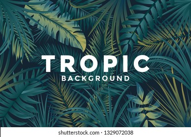 Tropical Background With Jungle Plants. Trendy Background With Tropic Leaves, Can Be Used As Exotic Wallpaper, Greeting Card, Poster, Placard. Vector Illustration