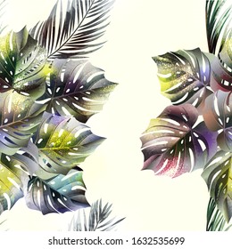 Tropical background with jungle plants. Vector exotic pattern with palm leaves.