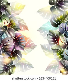 Tropical background with jungle plants. Vector exotic pattern with palm leaves.