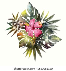 Tropical background with jungle plants. Vector exotic pattern with palm leaves.	