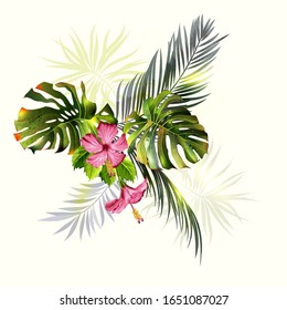 Tropical background with jungle plants. Vector exotic pattern with palm leaves.	