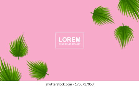 Tropischer Hintergrund mit Blatt und rosafarbenem Hintergrund. Einfache Palmenblätter für Sommertapeten