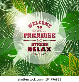 Tropical Background with Leaves of Exotic Plants.