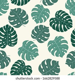 Tropical Background With Monstera Leaves. Seamless Floral Pattern. Summer Vector Illustration. Flat Jungle Print