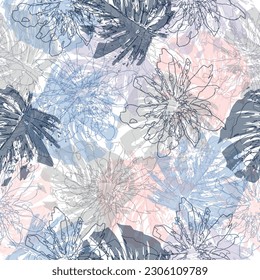 Tropical background with monstera leaves. Seamless floral pattern. Seamless pattern with tropical leaves. 