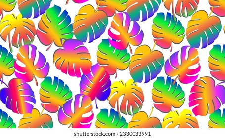 Tropical background with monstera leaves. Seamless floral exotic hawaiian pattern. Jungle  palm wallpaper. 