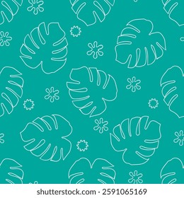 Tropical background with monstera leaves. Seamless floral exotic hawaiian pattern. Jungle  palm wallpaper. 