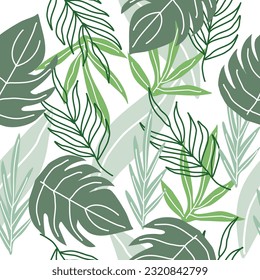 tropical background with palm leaves jungle pattern floral seamless summer vector illustration