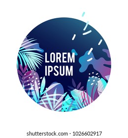 Tropical background with palm leaves and memphis elements. Vector illustration.