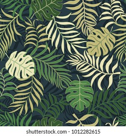 Tropical background with palm leaves. Seamless floral pattern. Summer vector illustration