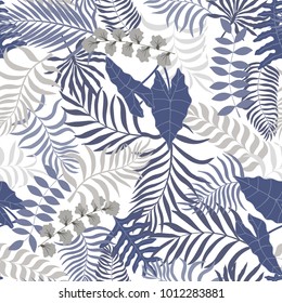 Tropical background with palm leaves. Seamless floral pattern. Summer vector illustration