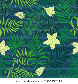 Tropical background with palm leaves. Seamless floral pattern. Summer vector illustration