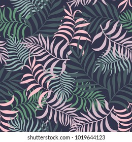 Tropical background with palm leaves. Seamless floral pattern. Summer vector illustration