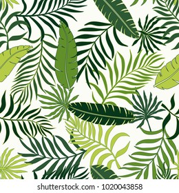 Tropical background with palm leaves. Seamless jungle pattern. Summer vector illustration
