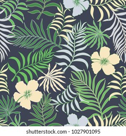 Tropical background with palm leaves. Seamless floral pattern. Summer vector illustration
