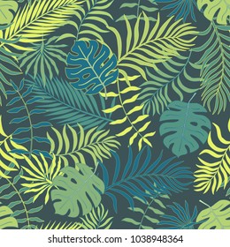 Tropical background with palm leaves. Seamless floral pattern. Summer vector illustration